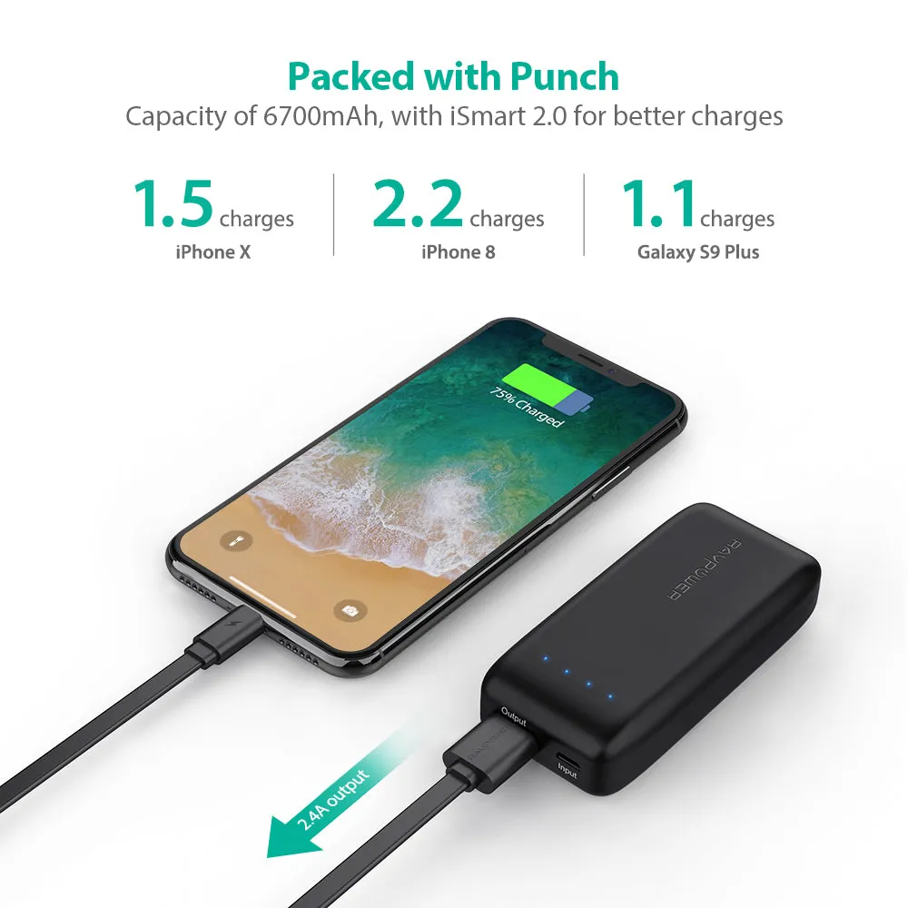 RAVPower 6700mAh Power Bank lightweight and portable battery pack