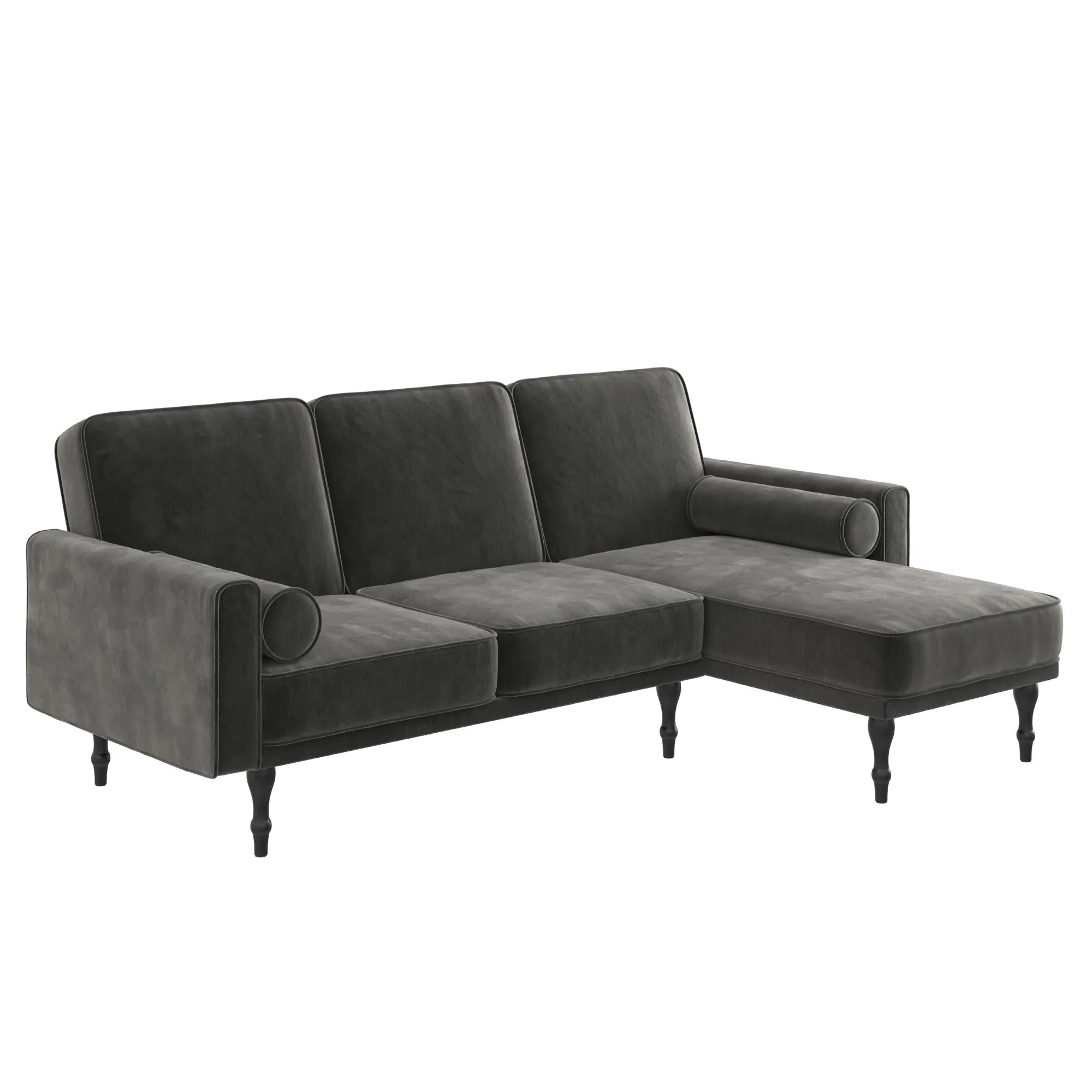 RealRooms Edison Small Space Reversible Sectional Futon, Gray Velvet