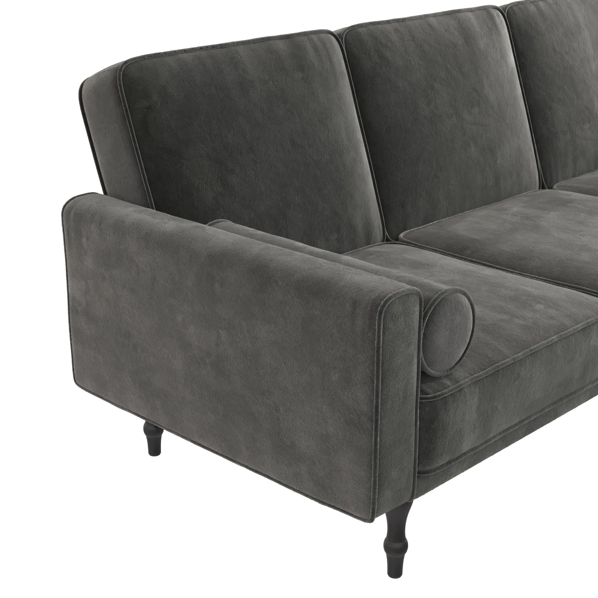 RealRooms Edison Small Space Reversible Sectional Futon, Gray Velvet