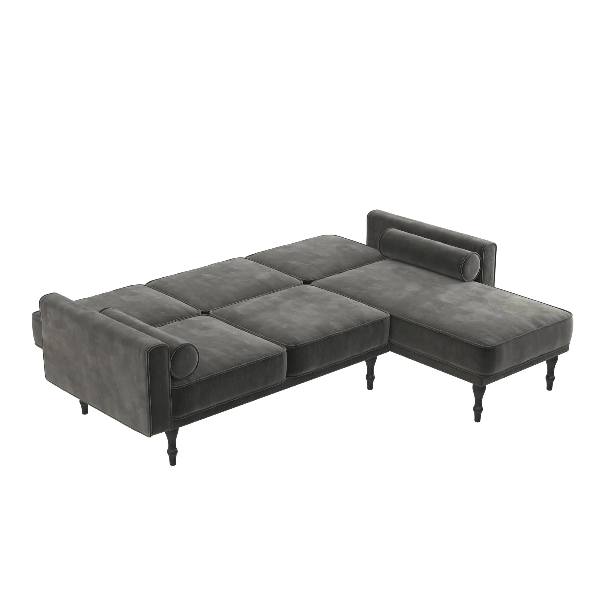 RealRooms Edison Small Space Reversible Sectional Futon, Gray Velvet