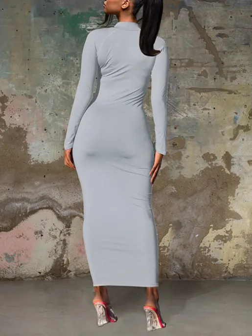 Sexy tight-fitting zipper long-sleeved bag bodycon dress