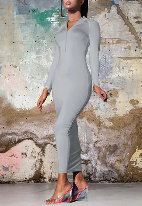 Sexy tight-fitting zipper long-sleeved bag bodycon dress