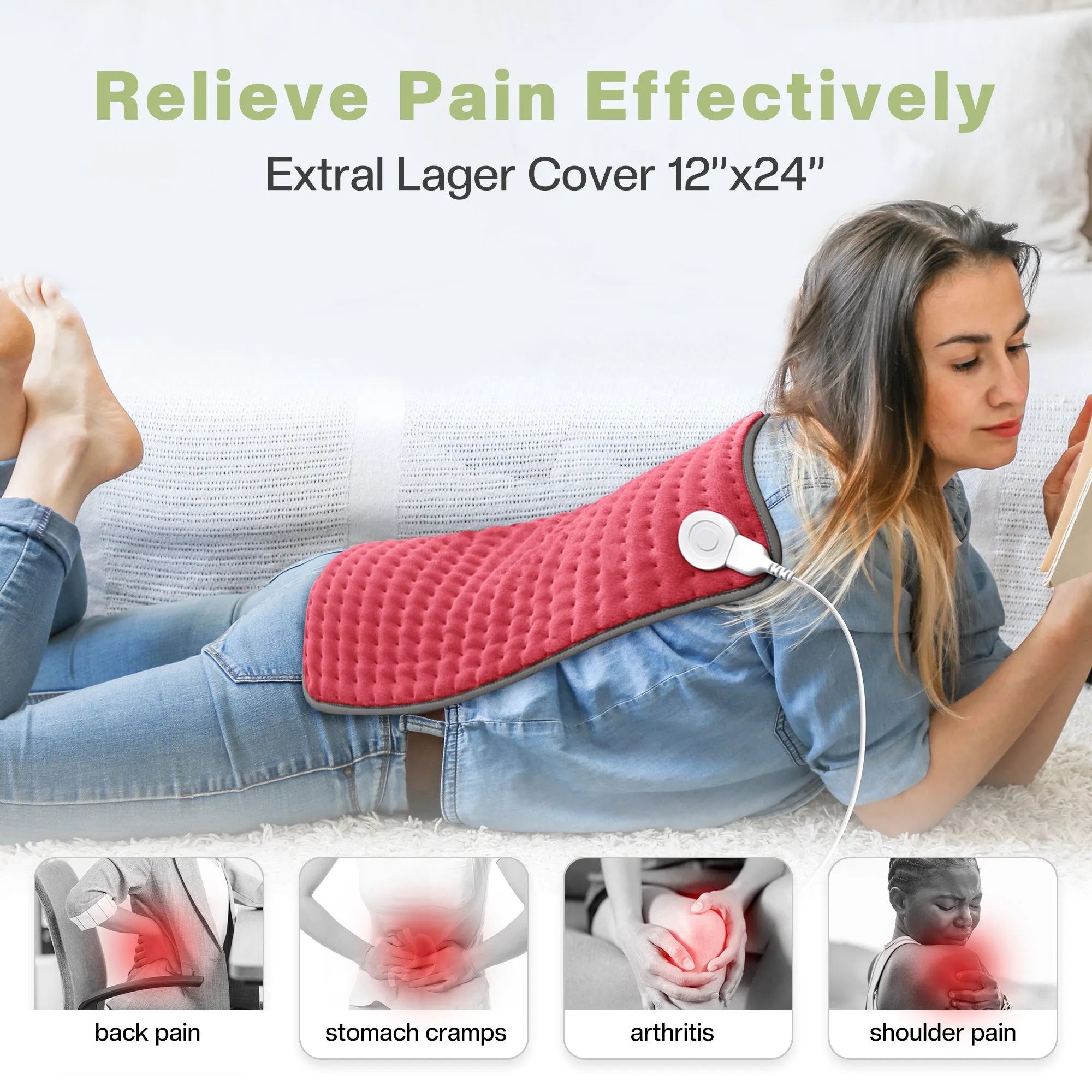 Snailax Electric Heating Pad for Back & Multiple Body Parts Pain Relief - SL-019M3-R