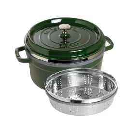 Staub Round Cocotte with Steamer - 26cm Basil Green