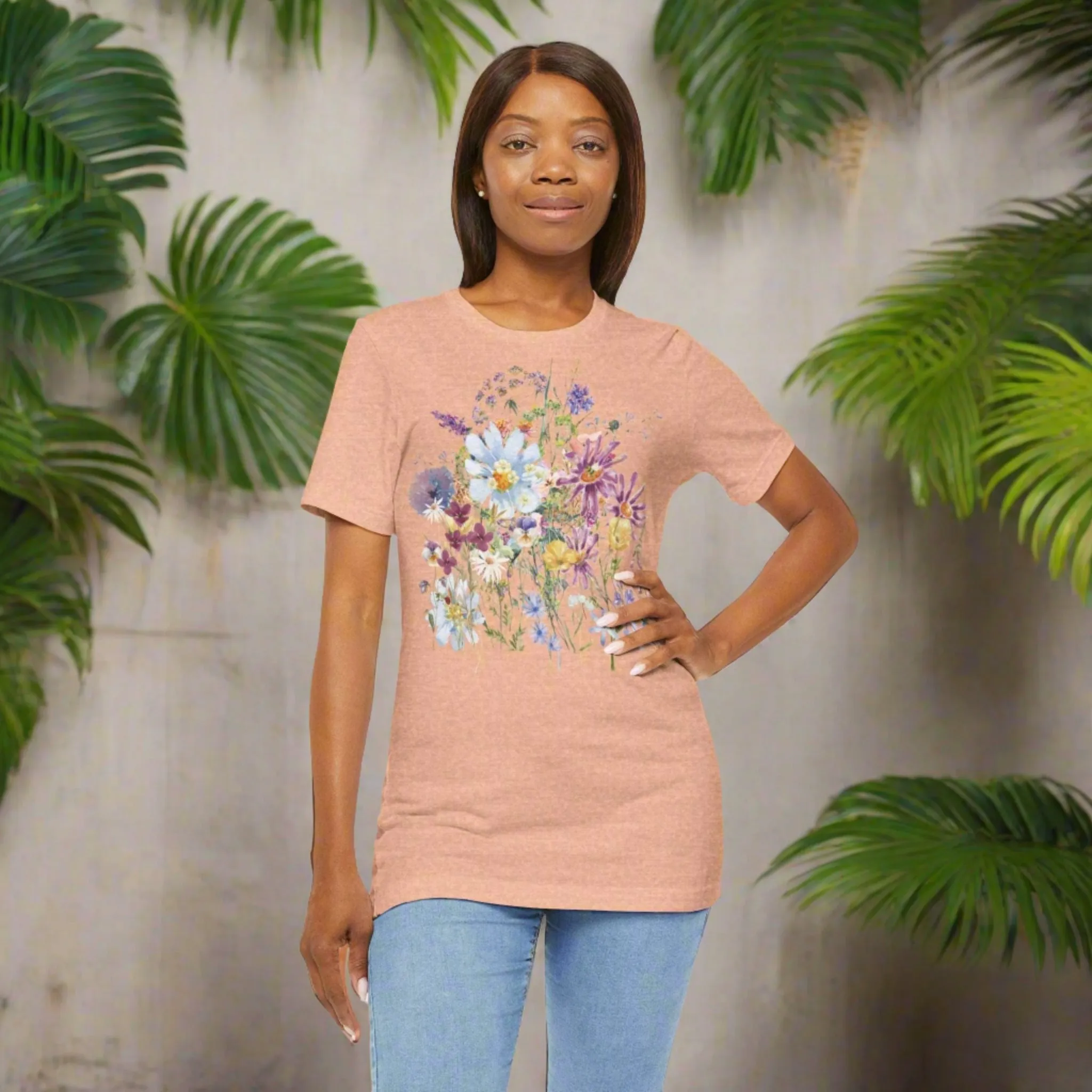 Unisex Vintage Floral Jersey Short Sleeve Tee