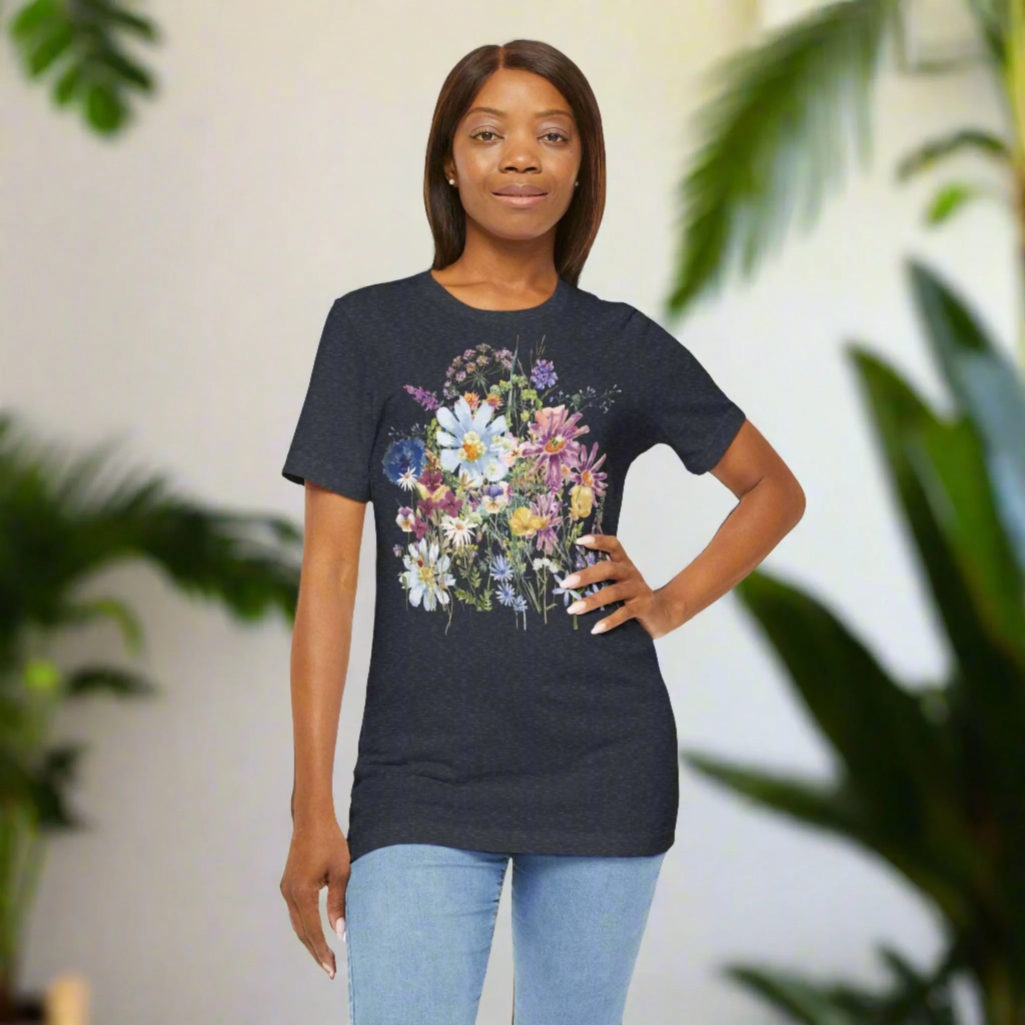 Unisex Vintage Floral Jersey Short Sleeve Tee