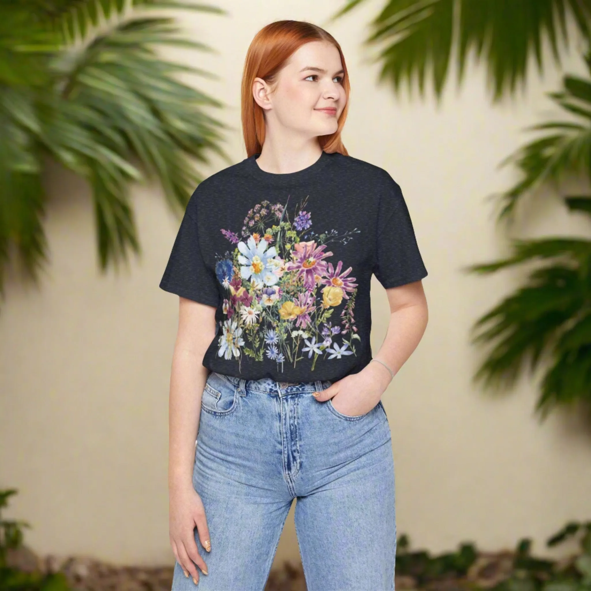 Unisex Vintage Floral Jersey Short Sleeve Tee