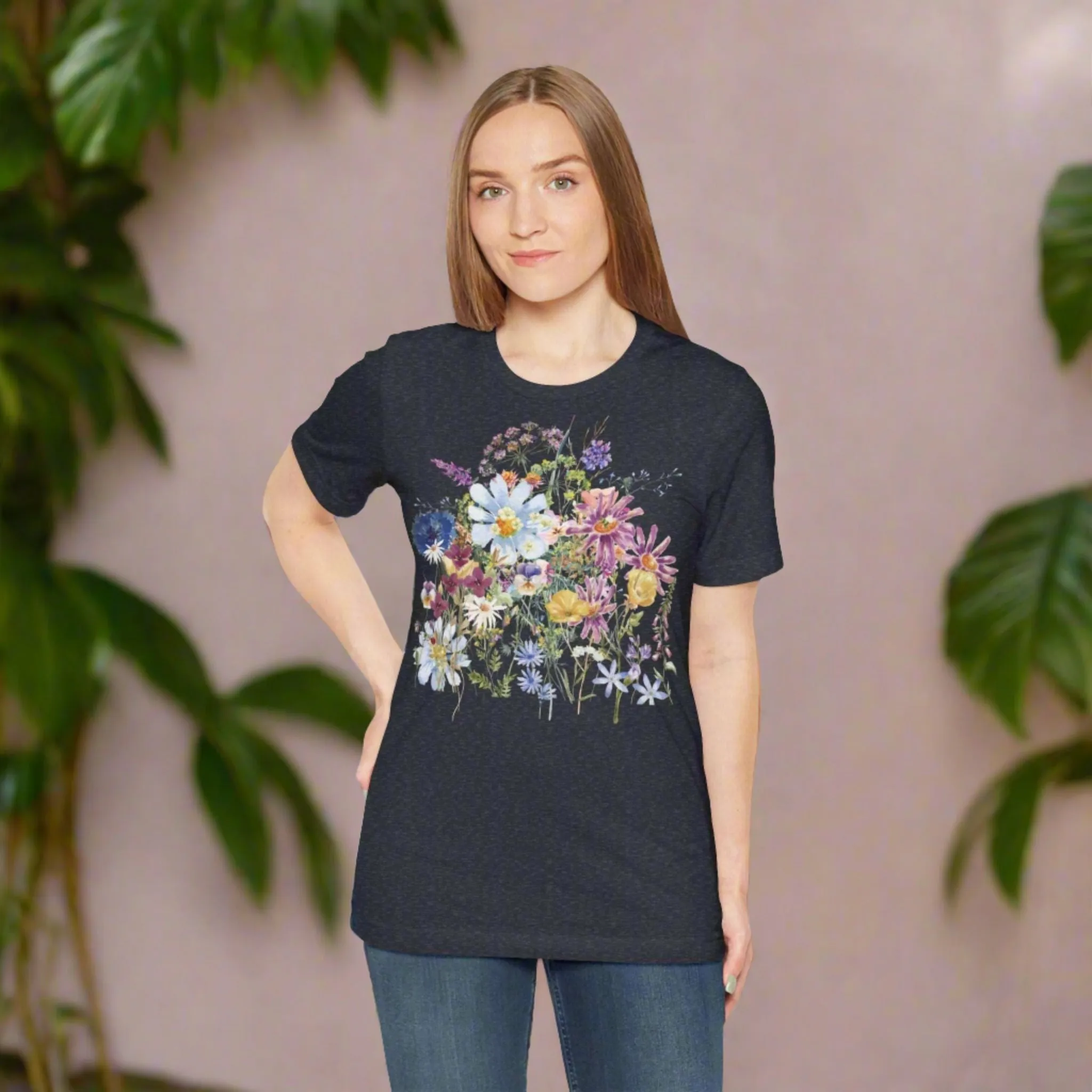 Unisex Vintage Floral Jersey Short Sleeve Tee