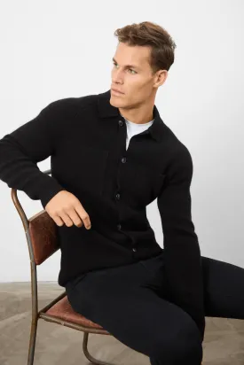 Wool Button Through Cardigan in Black